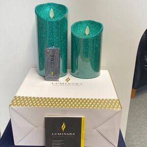 Luminara set of 2 NIB real flame effect Teal Glitter Candles - Set of 2
